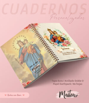 Cuadernos religiosos personalizados, cuadernos de oración, cuaderno de María Auxiliadora