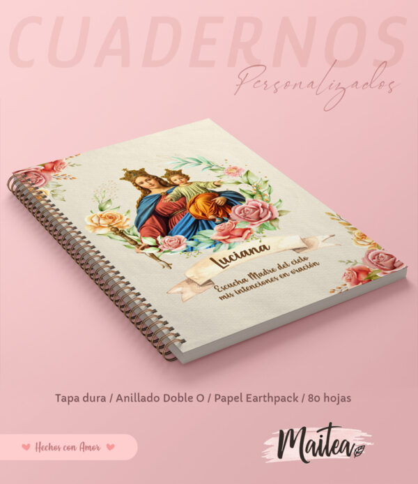 Cuadernos religiosos personalizados, cuadernos de oración, cuaderno de María Auxiliadora