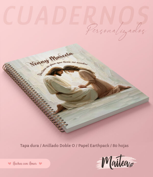 Cuadernos religiosos personalizados, cuadernos de oración, cuaderno de Jesús con una mujer, cuaderno de Jesús Emaús