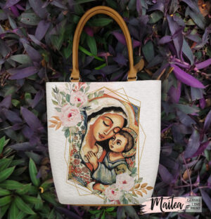 Bolsos de la Virgen, bolso en cuero de la virgen María, bolsos estampados con la virgen