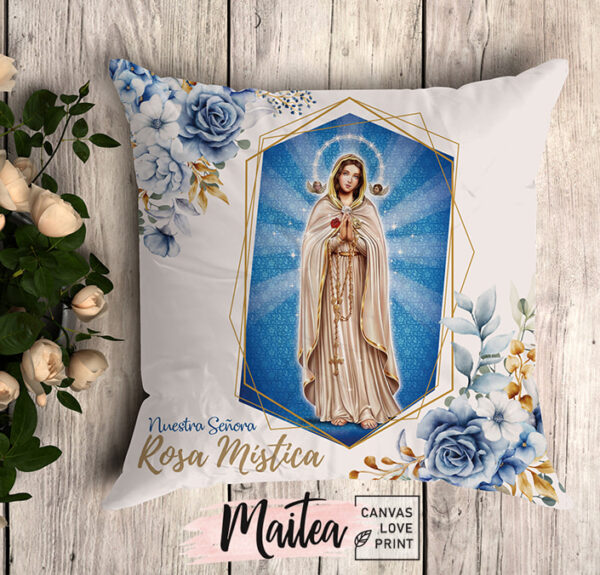 cojines religiosos de la virgen rosa mistica, regalos religiosos para mujer