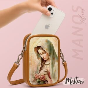 portacelular catolico, bolsos de la virgen, bolsito de la virgen, bolso con jesús, bolso cristiano, manos libres de la virgen de guadalupe, manos libres para celular, bolso para movil