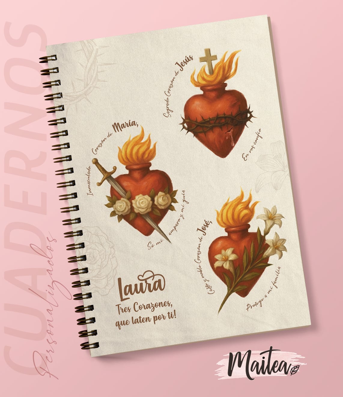 Cuaderno de los Sagrados Corazones Cuadernos religiosos personalizados, cuadernos de oración, cuaderno de Jesús Emaús, cuadernos de la Virgen, cuadernos de la virgencita, cuadernos católicos, cuadernos de San José, cuadernos personalizados.